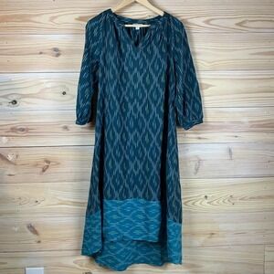 J Jill Maxi Dress XS Blue Ikat Long Sleeve Mumu Boho